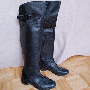 💯% Genuine Leather Over the knee Black Boots - low heels - size 36